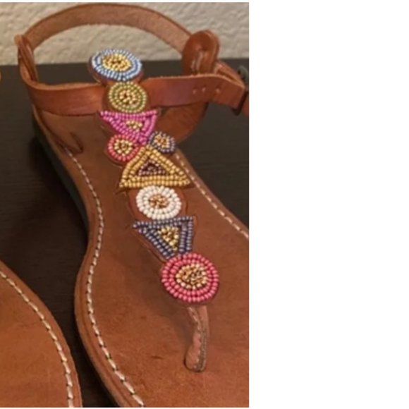 Anthropologie Laidback London hand crafted Artisan beaded T-strap sandals 38 - Picture 7 of 11